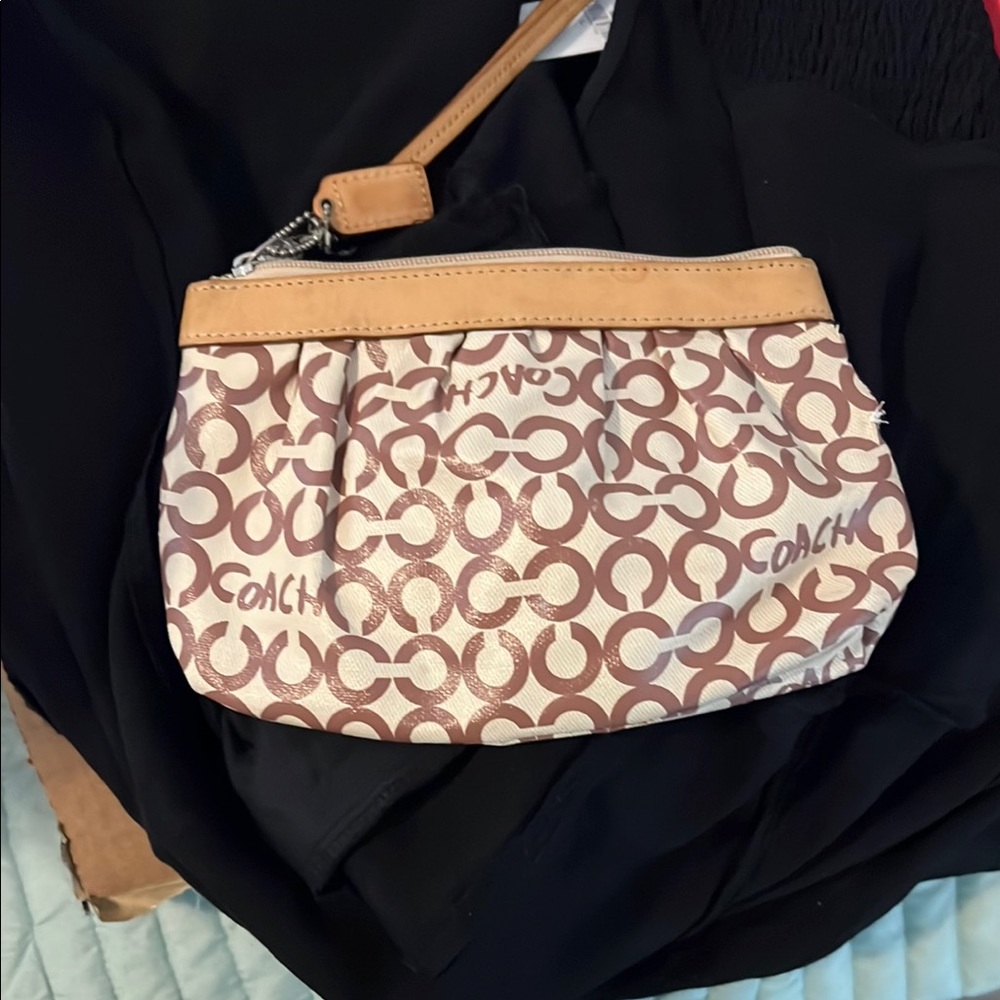 Coach Tan and Brown Signature Clutch